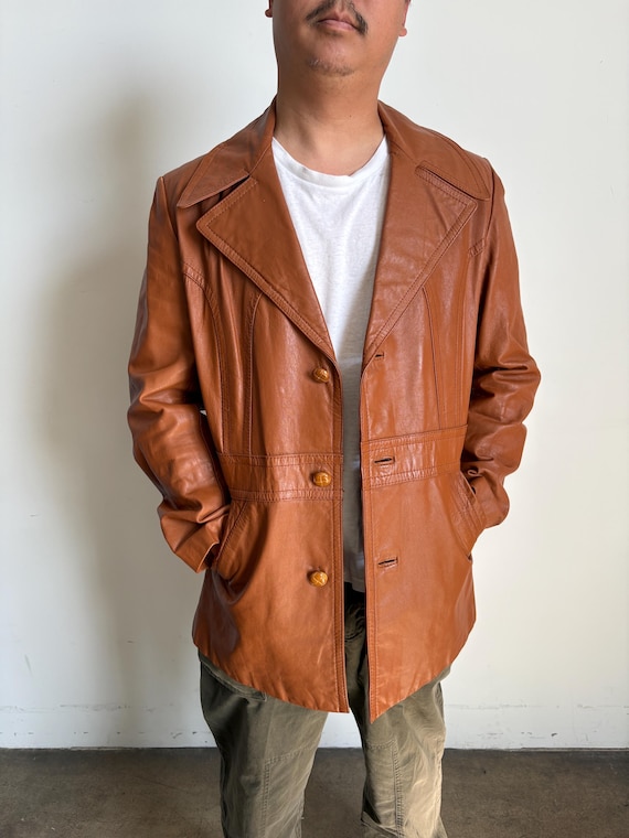 Vintage 70's Men’s Leather Blazer, Western Style, M L