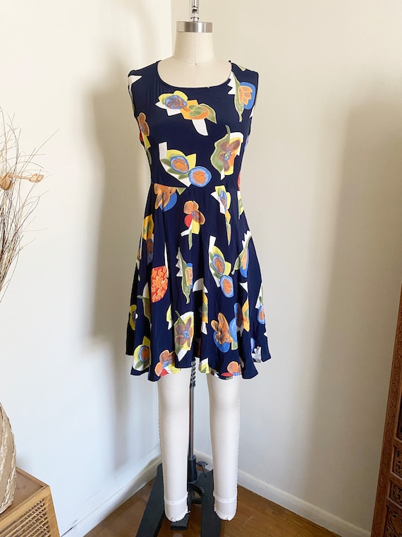 Vintage Floral Mini Dress, Flared Dress, 90's Vin… - image 1