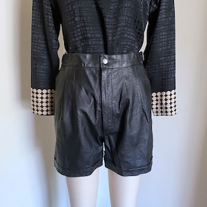 Vintage 80&#39;s High Waisted Leather Shorts, Medium, 28&quot; Exact Waist