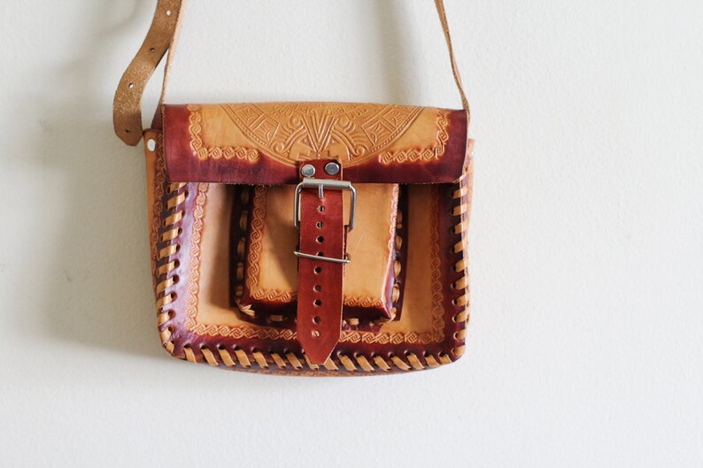 Vintage 70's Tooled Leather Purse / Hippie Boho Style image 1