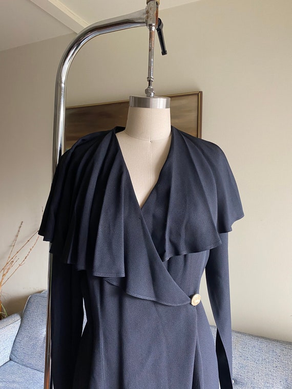 Vintage 90's Black Jumpsuit, Large Ruffle Collar,… - image 5