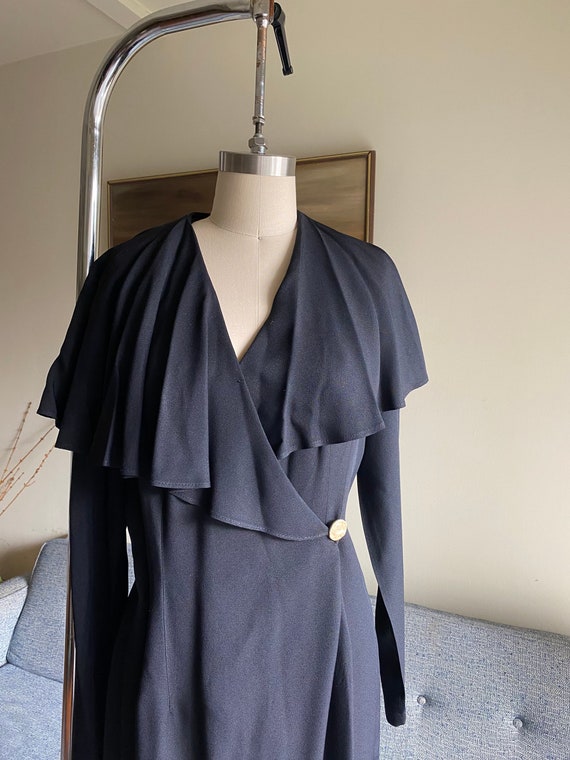 Vintage 90's Black Jumpsuit, Large Ruffle Collar,… - image 3