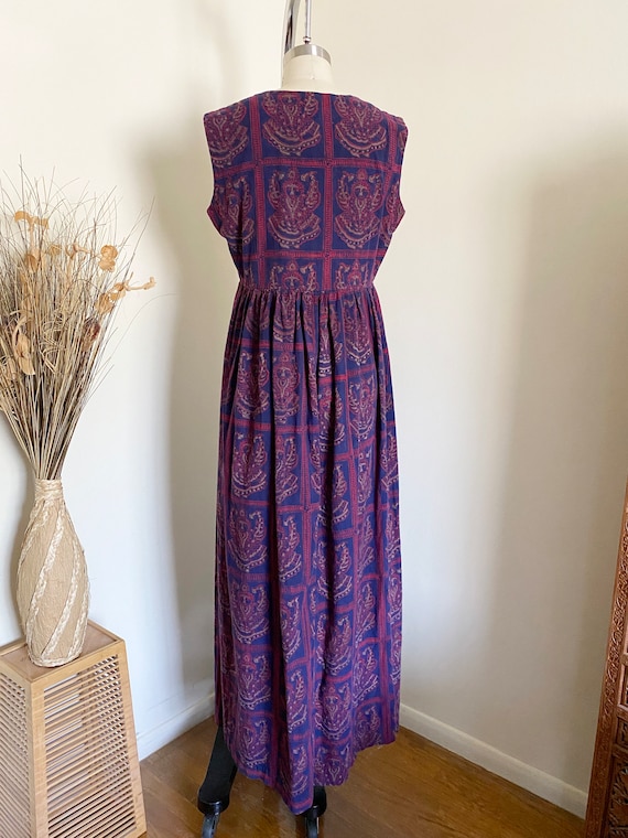 70's Vintage Block Printed Cotton Dress, Maxi Dre… - image 6