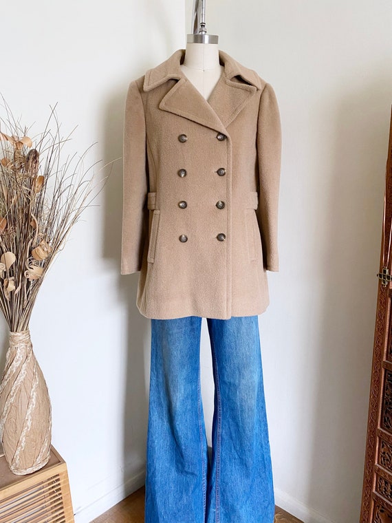 Vintage 70's Wool Coat, Double Breasted, M - image 1