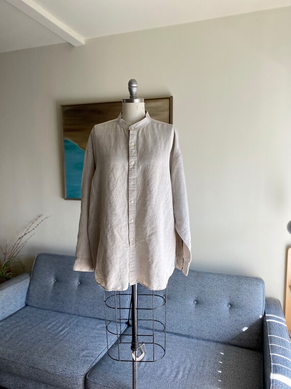 Vintage 90's Mens Linen Shirt / Natural / Loose Co