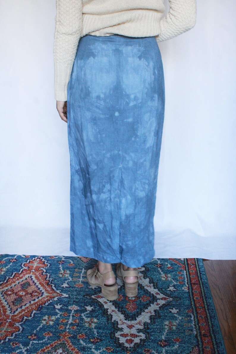 Vintage High Waisted Linen Skirt / Button up Skirt / Woven / Linen and Cotton / Tie Dye Skirt S image 7