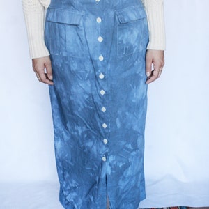 Vintage High Waisted Linen Skirt / Button up Skirt / Woven / Linen and Cotton / Tie Dye Skirt S image 4