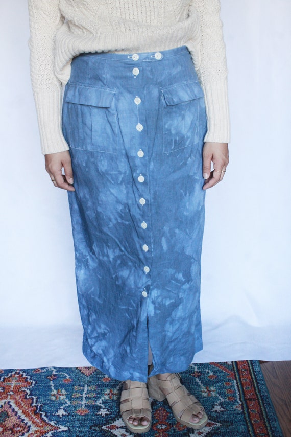 Vintage High Waisted Linen Skirt / Button up Skir… - image 4