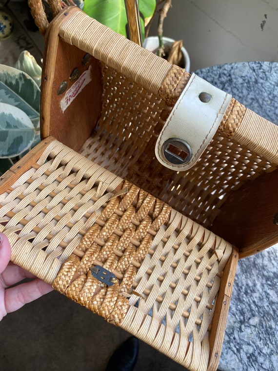 Vintage Wood Purse, 60's Basket Purse, Brown and … - image 5