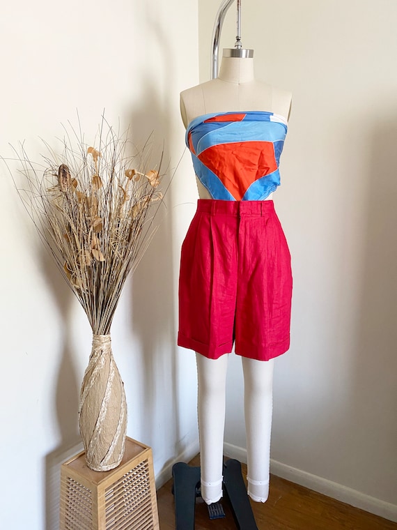 Vintage Linen Shorts, Bermuda Shorts, Red, Walkin… - image 2