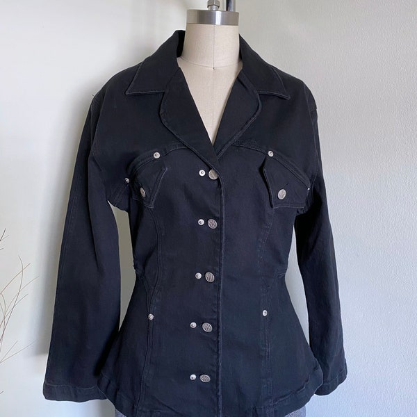 Vintage Stretch Denim Jacket, Avant Garde, 90's Jacket, Cinched Waist