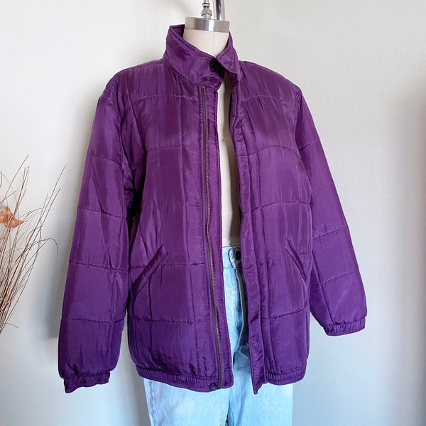 90's Vintage Silk Quilted Jacket, Oversized Fit, Purple