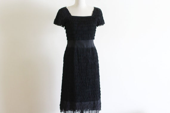Vintage Black Fringe Dress / 50's Vintage Dress /
