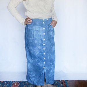 Vintage High Waisted Linen Skirt / Button up Skirt / Woven / Linen and Cotton / Tie Dye Skirt S image 5