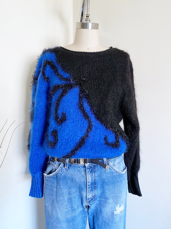 Vintage 80's Mohair Sweater, Two Tone Sweater, Me… - image 1