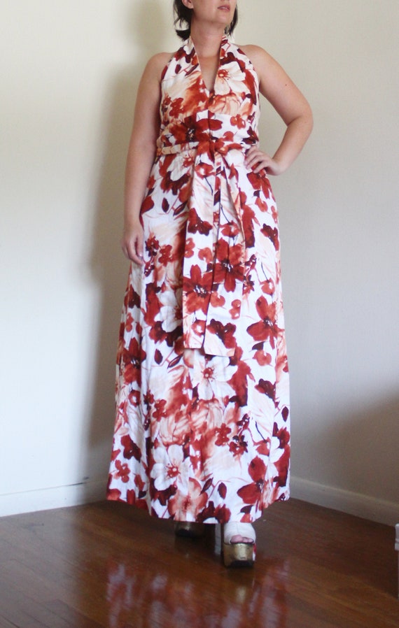 Vintage 70's Cotton Dress, Floral Printed Cotton … - image 1