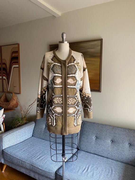 Vintage Abstract Wool Cardigan / Oversized Sweater