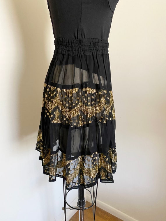 Vintage Sheer Skirt, Black and Gold, High Waisted… - image 3