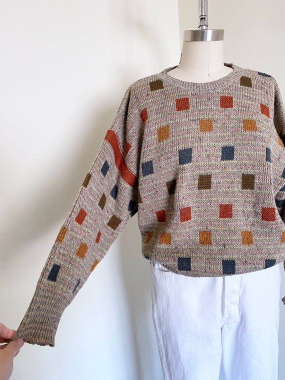 Vintage Abstract Sweater, 80's, Block Pattern - image 4