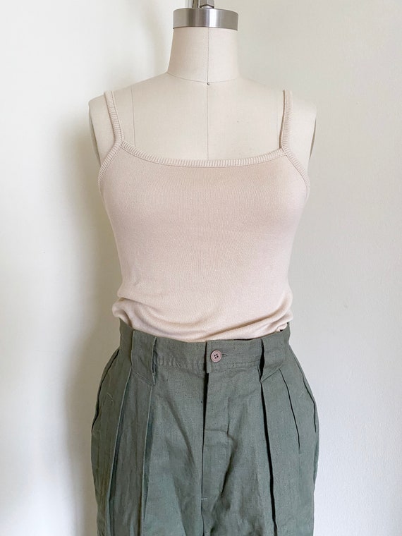 Vintage High Waisted Olive Trousers, Cotton and L… - image 6