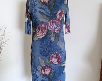 Vintage Sheer Floral Dress, 90's Vintage Dress, Form Fit Dress