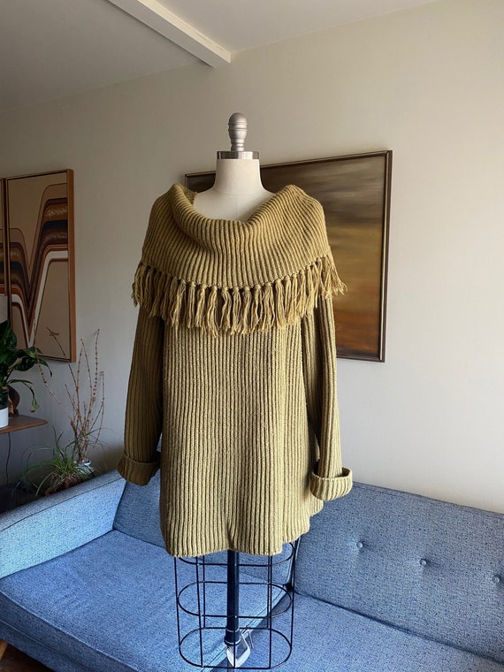 Vintage Sweater Tunic, Fringe Sweater, Mini Sweate