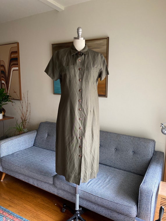 Vintage Minimalist Olive Dress, Market Dress, Loos
