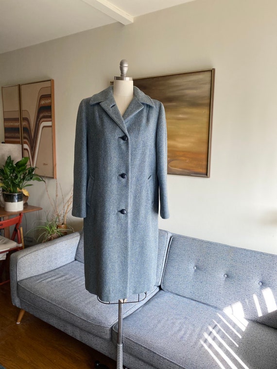 Vintage 70's Harris Tweed Coat, Long Wool Coat, Bl