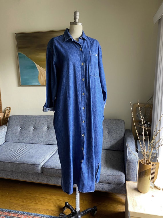 Vintage Long Denim Duster / Oversized Denim Jacket