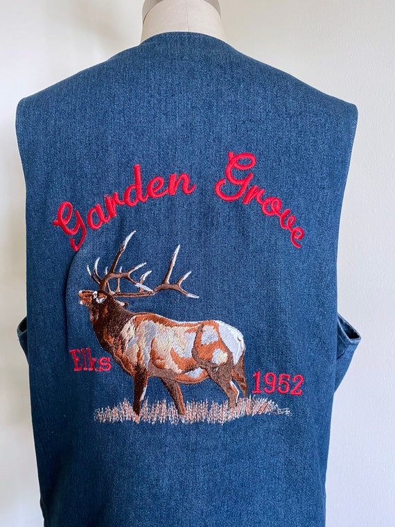 Vintage Mens Denim Vest, Embroidered Vest, Elks L… - image 2