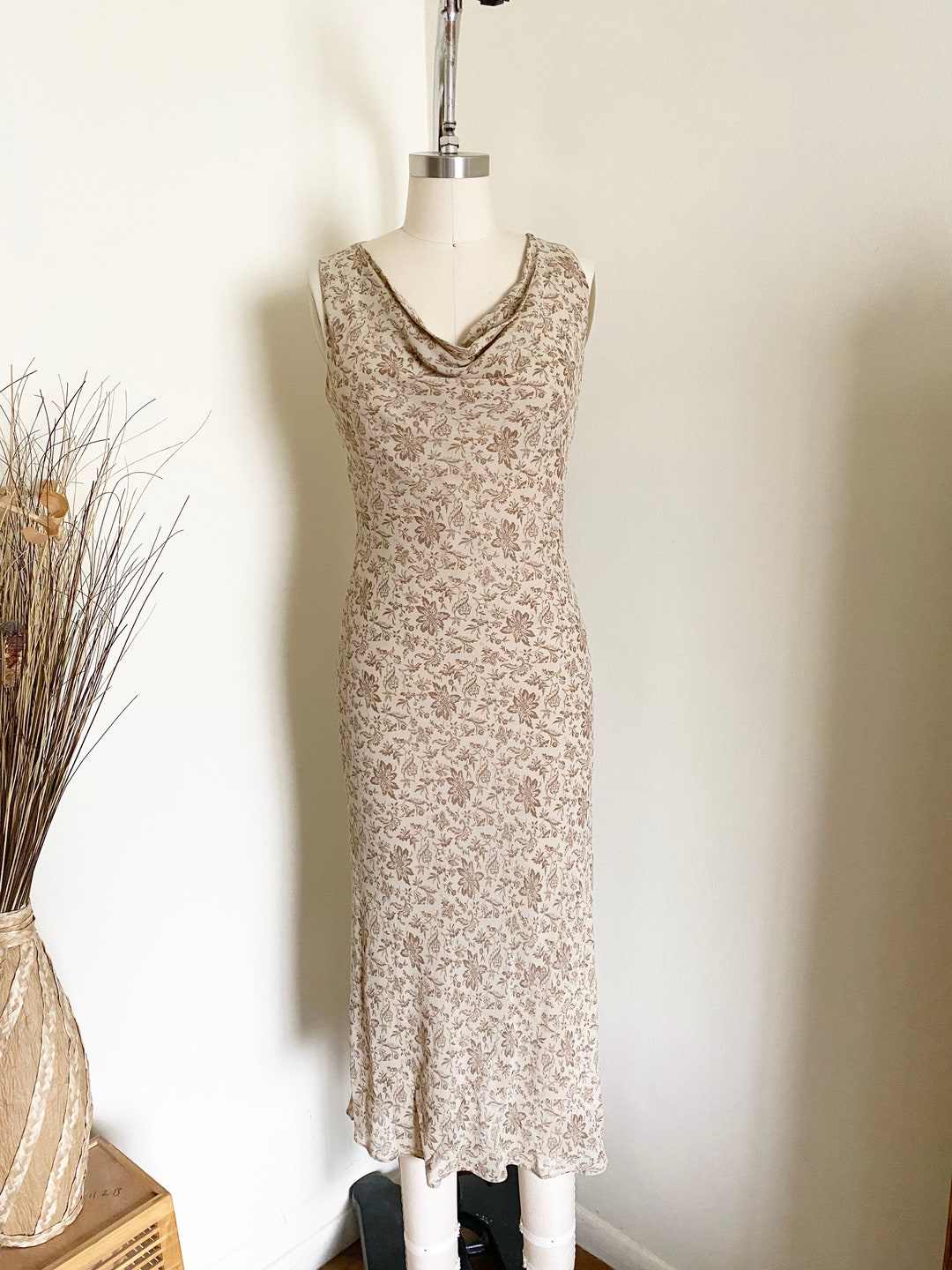Vintage Silk Slip Dress Floral Pattern Bias Cut Dress Etsy