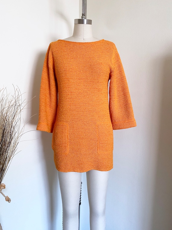 Vintage 70's Tangerine Tunic, Micro Mini Dress, S - image 1