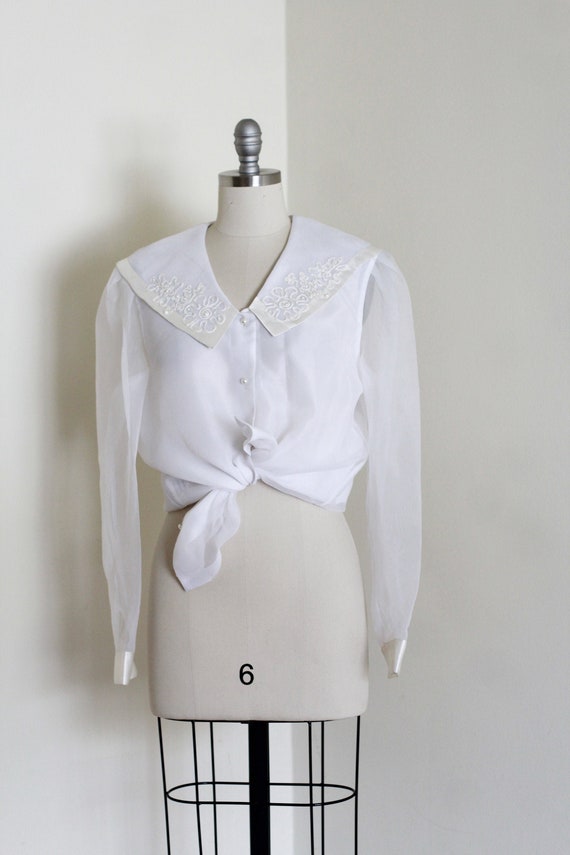 Vintage White Organza Blouse / Sheer White Blouse