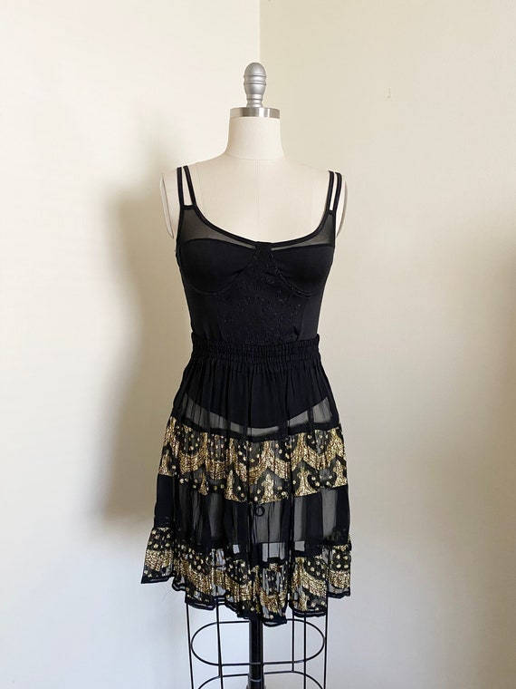 Vintage Sheer Skirt, Black and Gold, High Waisted… - image 4