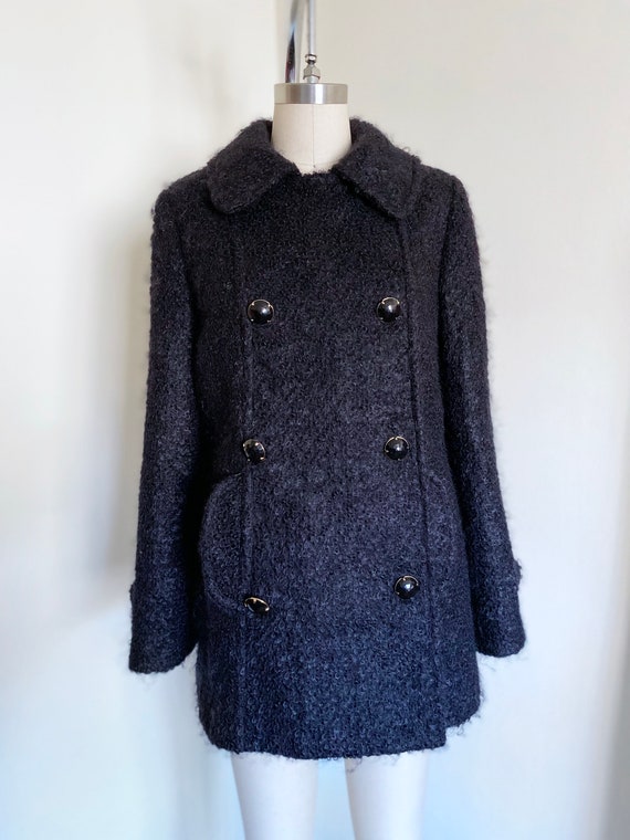 Vintage Black Mohair Coat, Double Breasted, Milly… - image 2