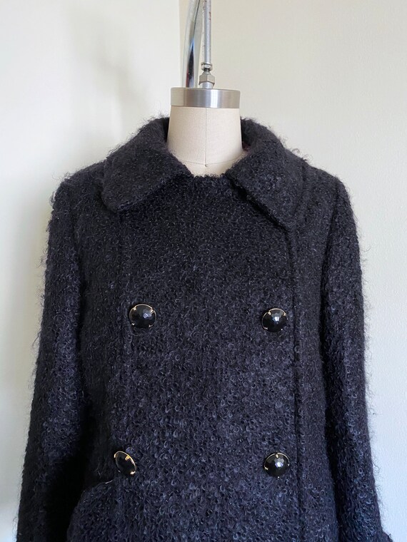 Vintage Black Mohair Coat, Double Breasted, Milly… - image 3
