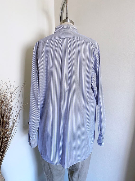 Vintage Striped Cotton Shirt, Menswear, Blue and … - image 3