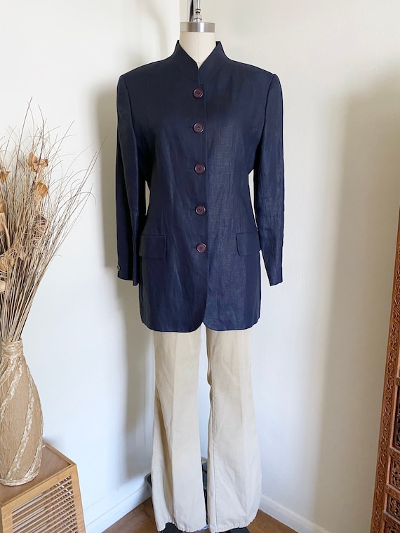 Vintage Linen Blazer, Navy, Joan & David, Minimali