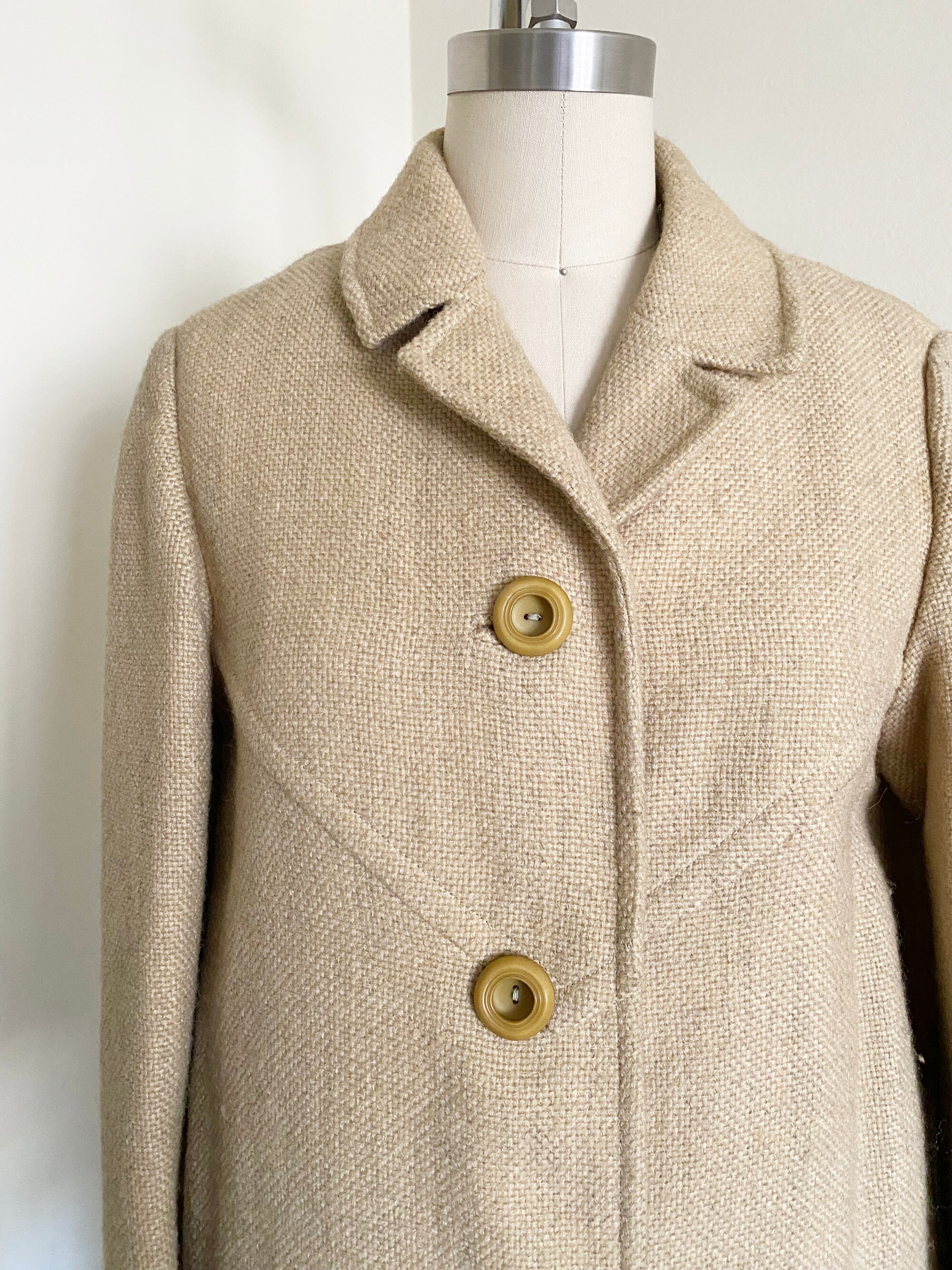 Vintage 50's Natural Wool Coat, XS S - Etsy