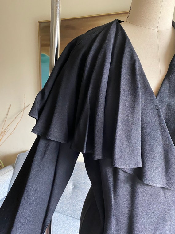 Vintage 90's Black Jumpsuit, Large Ruffle Collar,… - image 7