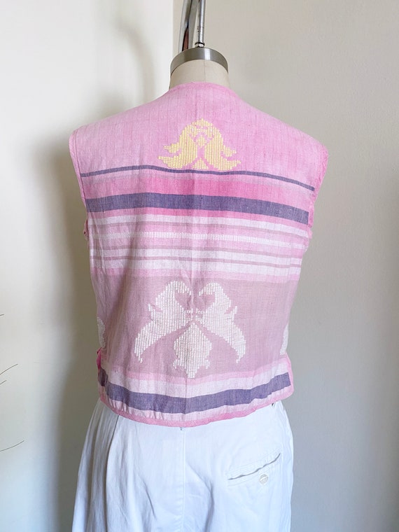 Vintage Pink Indian Cotton Vest, Lace Tie Vest, H… - image 2