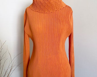 Vintage Micro Pleated Top, Y2K, Orange