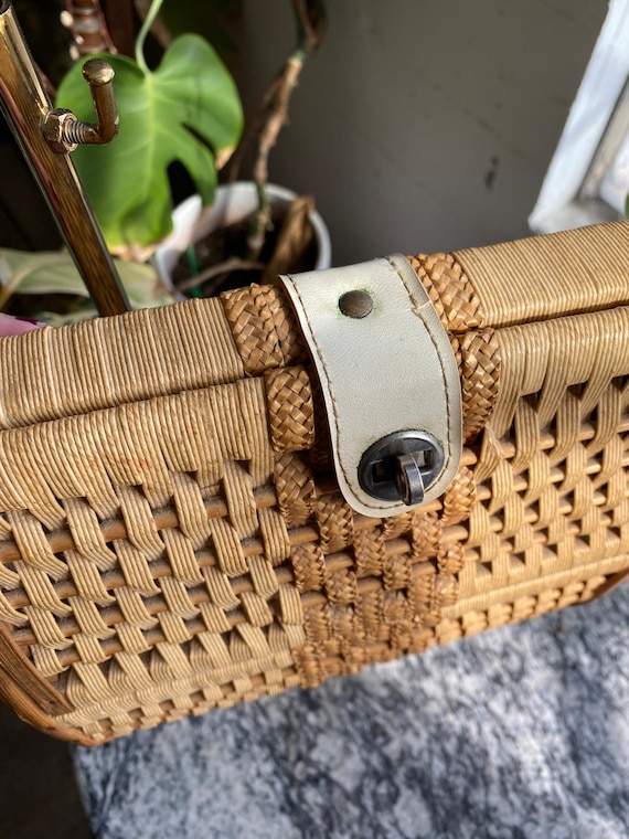 Vintage Wood Purse, 60's Basket Purse, Brown and … - image 4