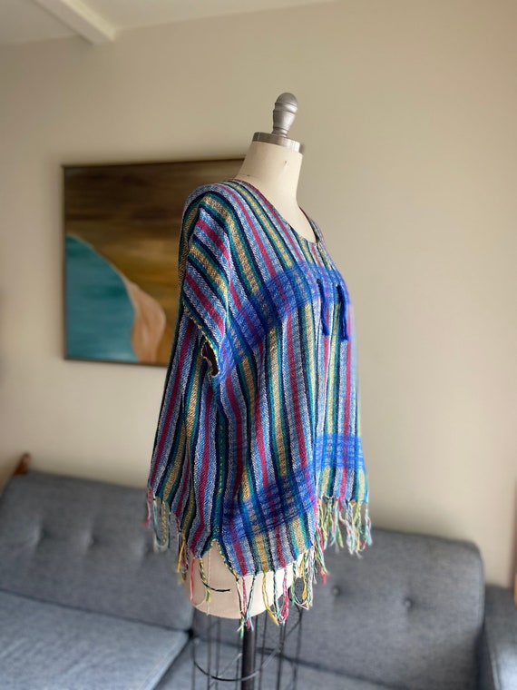 Vintage Striped Huipil Style Blouse / Loose Woven