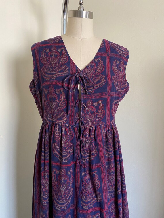 70's Vintage Block Printed Cotton Dress, Maxi Dre… - image 2