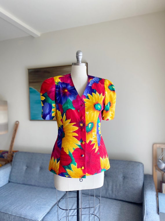 Vintage Floral Albert Nipon Silk Jacket, Colorful 