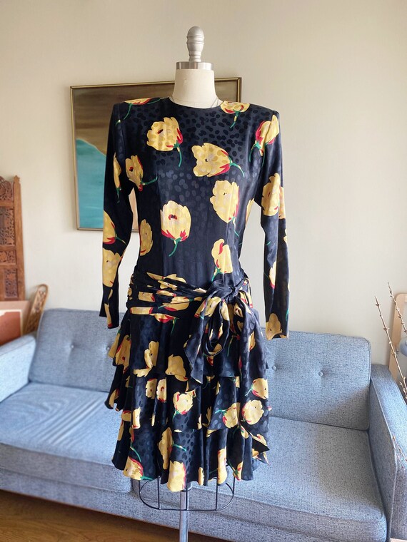 Vintage Silk Dress / Silk Floral Dress / 80's Vint