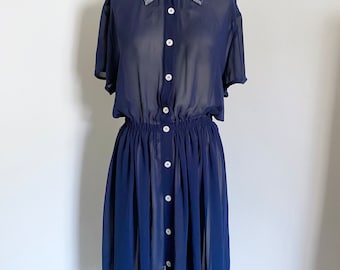 Vintage 90's Navy Sheer Dress, Modern and Minimal