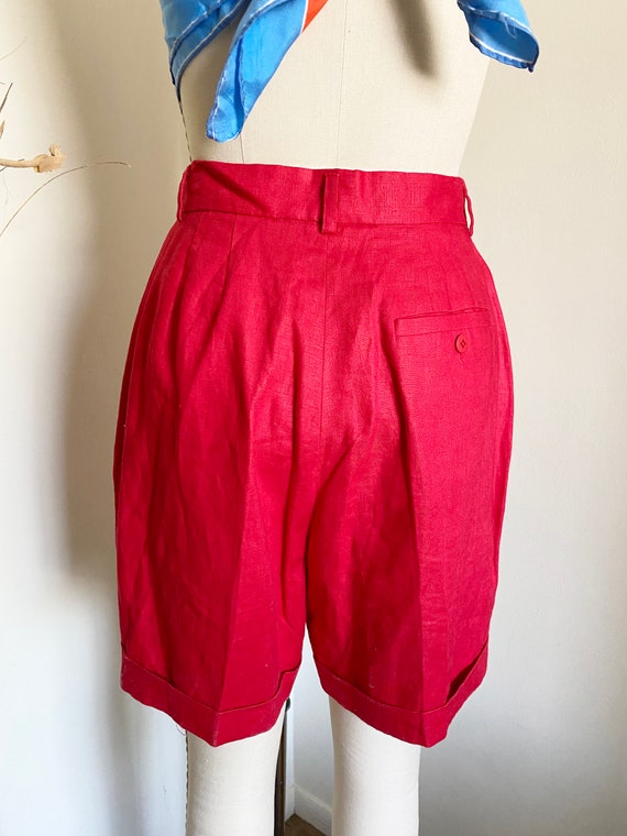 Vintage Linen Shorts, Bermuda Shorts, Red, Walkin… - image 5