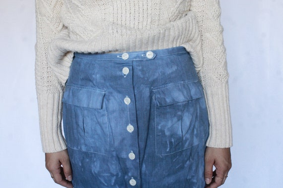 Vintage High Waisted Linen Skirt / Button up Skir… - image 3